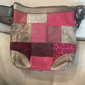 Coach Patchwork Shoulder Bag - Pink and Silver